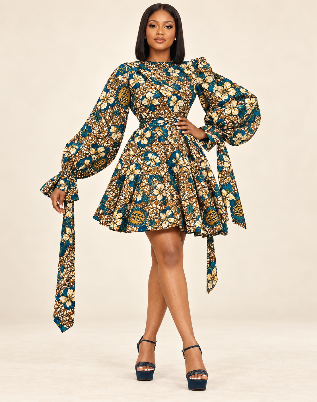 Floraison — Robe courte à liens